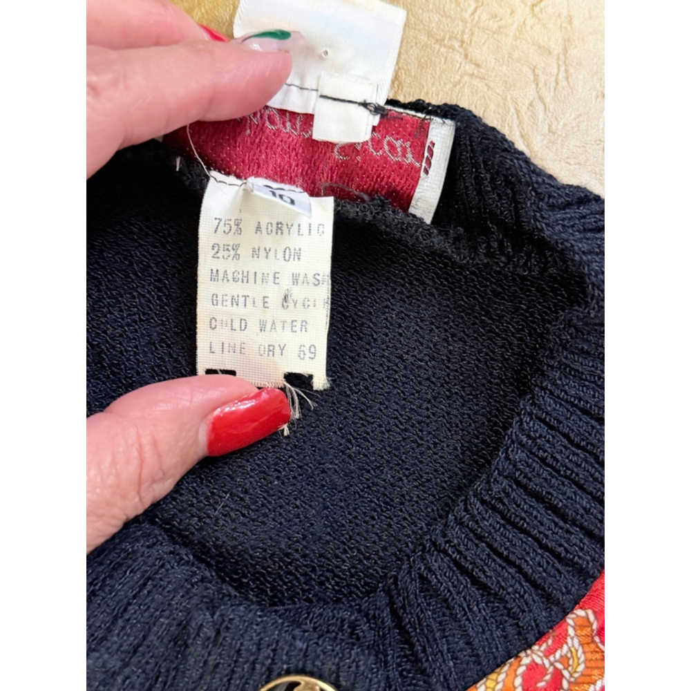 Vintage Anthony Sicari Cardigan Size 10 Black with Red Accents - Picture 8 of 11